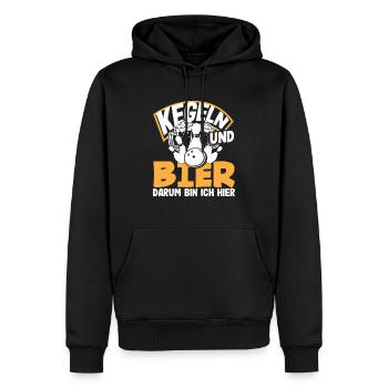 Bowling et bière C’est pourquoi je suis ici - Sweat à capuche Premium bio Homme - noir - Devant - Nico (187cm)