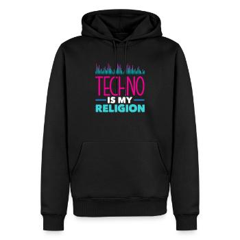 Techno Lover: Techno Ist Meine Religion - Männer Premium Bio Hoodie - Schwarz - Vorne - Nico (187cm)