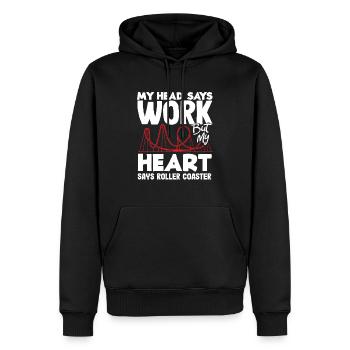 Mon cœur dit l’aventure des montagnes russes - Sweat à capuche Premium bio Homme - noir - Devant - Nico (187cm)