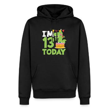 Ich Bin 13 Heute Geburtstag Dinosaurier - Männer Premium Bio Hoodie - Schwarz - Vorne - Nico (187cm)