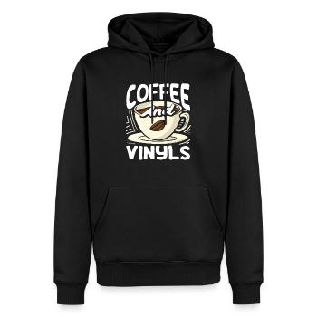 Amateur de café et fan de vinyles - Sweat à capuche Premium bio Homme - noir - Devant - Nico (187cm)