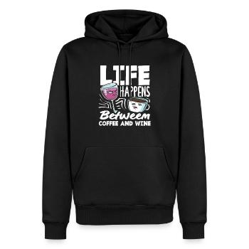 La vie se passe entre le café et le vin - Sweat à capuche Premium bio Homme - noir - Devant - Nico (187cm)