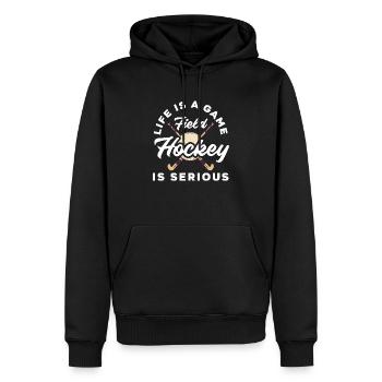 Feldhockey Spieler Leben Ist Ein Spiel Ernst - Männer Premium Bio Hoodie - Schwarz - Vorne - Nico (187cm)