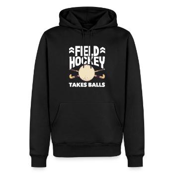 Feldhockey Spieler Takes Balls - Männer Premium Bio Hoodie - Schwarz - Vorne - Nico (187cm)