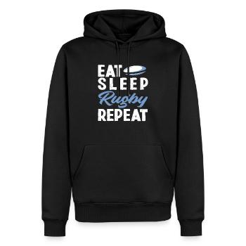 Iss Schlaf Rugby Spieler Wiederhole - Männer Premium Bio Hoodie - Schwarz - Vorne - Nico (187cm)