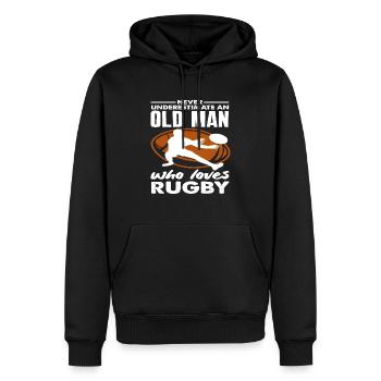 Unterschätze Niemals Einen Alten Rugby Spieler - Männer Premium Bio Hoodie - Schwarz - Vorne - Nico (187cm)