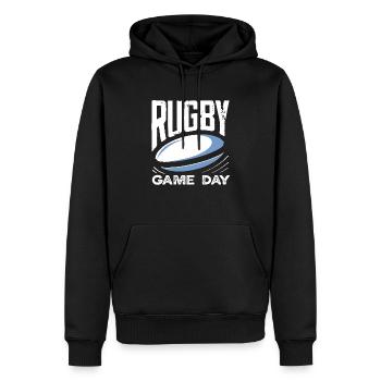 Rugby Spieler Spieltag Leidenschaft - Männer Premium Bio Hoodie - Schwarz - Vorne - Nico (187cm)