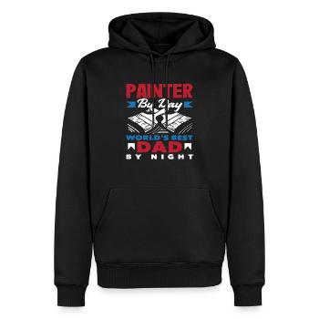 Peintre le jour Meilleur papa la nuit - Sweat à capuche Premium bio Homme - noir - Devant - Nico (187cm)