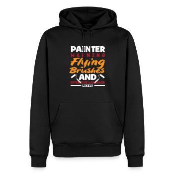 Peintre Avertissement Pinceaux volants Langue - Sweat à capuche Premium bio Homme - noir - Devant - Nico (187cm)