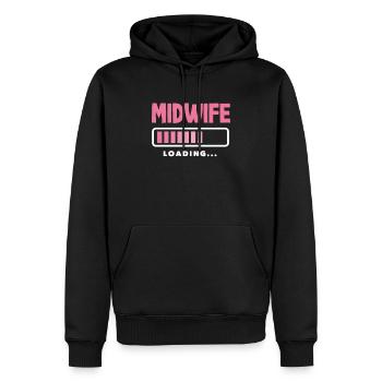 Hebamme Lädt... Vorfreude Pur - Männer Premium Bio Hoodie - Schwarz - Vorne - Nico (187cm)
