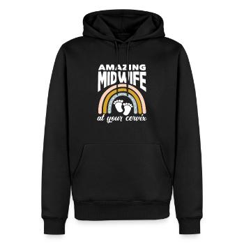 Sage-femme incroyable avec du cœur et de l’humour - Sweat à capuche Premium bio Homme - noir - Devant - Nico (187cm)