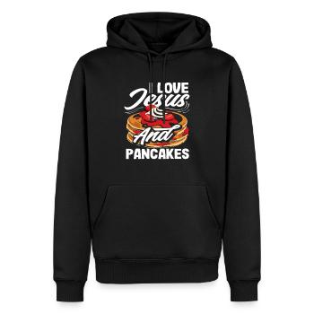 Ich Liebe Jesus Und Pfannkuchen - Männer Premium Bio Hoodie - Schwarz - Vorne - Nico (187cm)