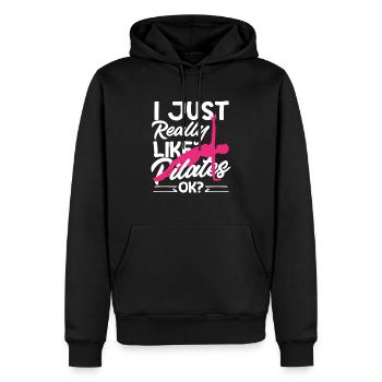 Pilates J’aime beaucoup le Pilates - Sweat à capuche Premium bio Homme - noir - Devant - Nico (187cm)