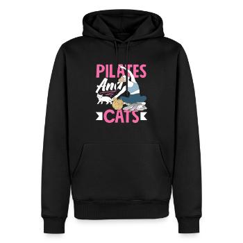 Pilates et chats pour se détendre - Sweat à capuche Premium bio Homme - noir - Devant - Nico (187cm)