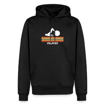 Pilates With Retro Stripe Design - Men’s Premium Organic Hoodie - black - Front - Nico (187cm)
