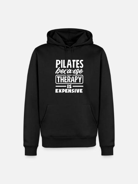 Pilates because therapy is expensive - Men’s Premium Organic Hoodie - black