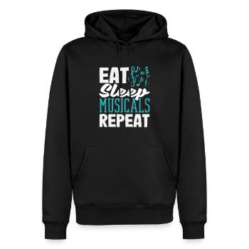 Musical Liebhaber: Iss Schlaf Musicals Wiederholen - Männer Premium Bio Hoodie - Schwarz - Vorne - Nico (187cm)
