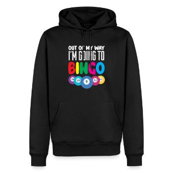 Bingo Out the Way Je vais au bingo - Sweat à capuche Premium bio Homme - noir - Devant - Nico (187cm)