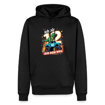 Dinosaurier 12. Geburtstag Monstertruck - Männer Premium Bio Hoodie - Schwarz - Vorne - Nico (187cm)