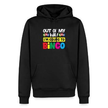 Joueurs de bingo en route pour le bingo - Sweat à capuche Premium bio Homme - noir - Devant - Nico (187cm)