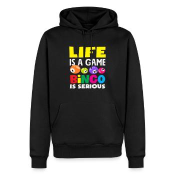 La vie du joueur de bingo est un jeu - Sweat à capuche Premium bio Homme - noir - Devant - Nico (187cm)