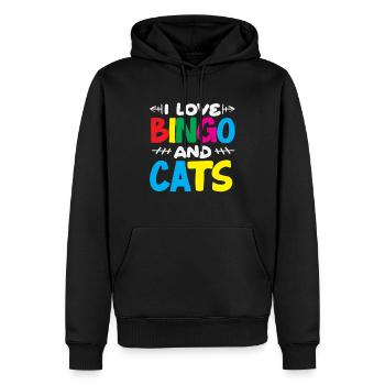 Joueurs de bingo - J’aime le bingo et les chats - Sweat à capuche Premium bio Homme - noir - Devant - Nico (187cm)