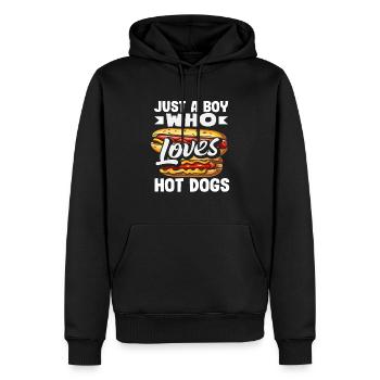 Un garçon qui aime les hot-dogs - Sweat à capuche Premium bio Homme - noir - Devant - Nico (187cm)