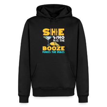 Barmaid disant qu’elle fait les règles - Sweat à capuche Premium bio Homme - noir - Devant - Nico (187cm)
