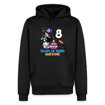 8 ans de génialité - Sweat à capuche Premium bio Homme - noir - Devant - Nico (187cm)