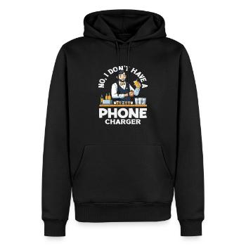 Barman Non, je n’ai pas de chargeur - Sweat à capuche Premium bio Homme - noir - Devant - Nico (187cm)