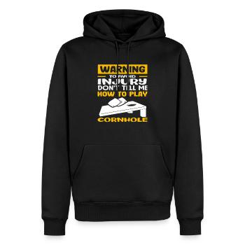 Achtung Vermeide Verletzungen Cornhole Spieler - Männer Premium Bio Hoodie - Schwarz - Vorne - Nico (187cm)