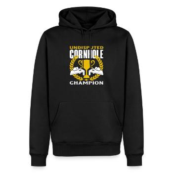 Cornhole Champion Spieler Pokal Trophäe - Männer Premium Bio Hoodie - Schwarz - Vorne - Nico (187cm)