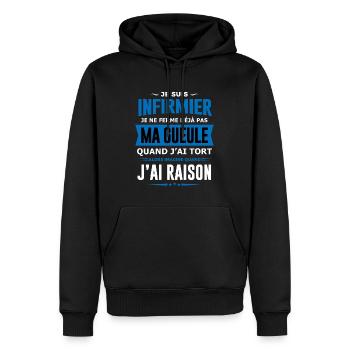 Infirmier je ne ferme pas ma gueule homme humour - Sweat à capuche Premium bio Homme - noir - Devant - Nico (187cm)