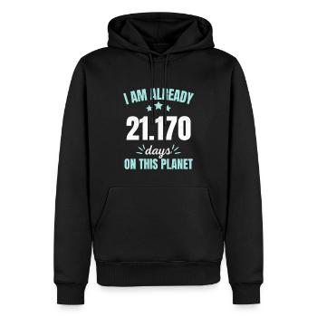 Déjà 21170 jours sur cette planète 58ème anniversaire - Sweat à capuche Premium bio Homme - noir - Devant - Nico (187cm)