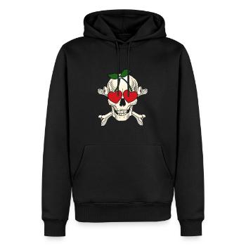 Kirschfest Totenkopf mit Herzbrille als Kirschen - Männer Premium Bio Hoodie - Schwarz - Vorne - Nico (187cm)