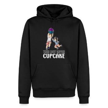 Ce garçon aime le cupcake - Sweat à capuche Premium bio Homme - noir - Devant - Nico (187cm)