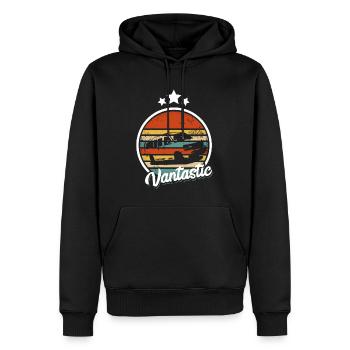 Retro Camper Bus Caravan Vintage Camper Bus - Männer Premium Bio Hoodie - Schwarz - Vorne - Nico (187cm)