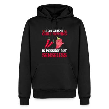 A Day Without Chili Farming Is Possible - Men’s Premium Organic Hoodie - black - Front - Nico (187cm)