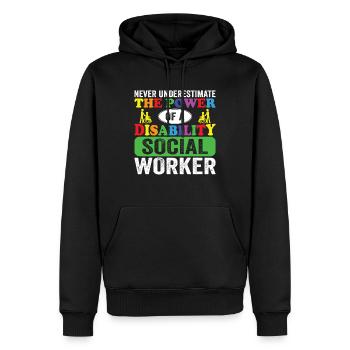 Travailleur social handicapé - Sweat à capuche Premium bio Homme - noir - Devant - Nico (187cm)