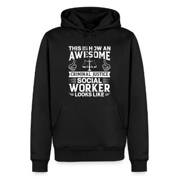 Formidable travailleur social en justice pénale - Sweat à capuche Premium bio Homme - noir - Devant - Nico (187cm)
