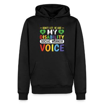 Voix des travailleurs sociaux handicapés - Sweat à capuche Premium bio Homme - noir - Devant - Nico (187cm)