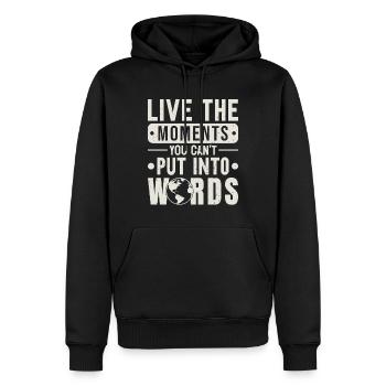 Vivez les moments que vous ne pouvez pas mettre en mots Voyage - Sweat à capuche Premium bio Homme - noir - Devant - Nico (187cm)