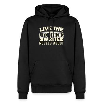 Vivre les autres Écrire des romans sur le voyageur de voyage - Sweat à capuche Premium bio Homme - noir - Devant - Nico (187cm)