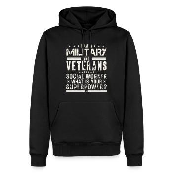 Je suis un travailleur social militaire et vétéran - Sweat à capuche Premium bio Homme - noir - Devant - Nico (187cm)