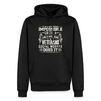 Travailleur social militaire et vétéran - Sweat à capuche Premium bio Homme - noir - Devant - Nico (187cm)