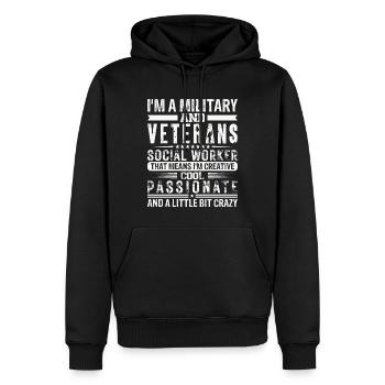 Je suis un travailleur social militaire et vétéran - Sweat à capuche Premium bio Homme - noir - Devant - Nico (187cm)