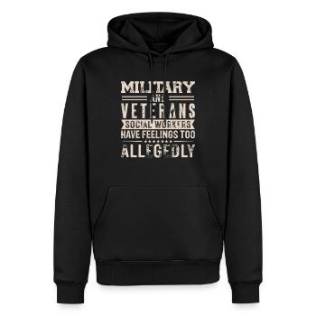 Travailleurs sociaux militaires et vétérans - Sweat à capuche Premium bio Homme - noir - Devant - Nico (187cm)