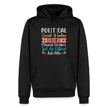Titre du poste de travailleur social politique - Sweat à capuche Premium bio Homme - noir - Devant - Nico (187cm)
