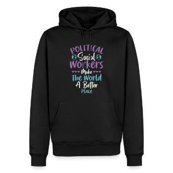 Les travailleurs sociaux politiques font le monde - Sweat à capuche Premium bio Homme - noir - Devant - Nico (187cm)