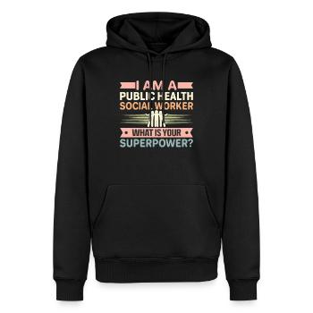 Je suis un travailleur social en santé publique - Sweat à capuche Premium bio Homme - noir - Devant - Nico (187cm)